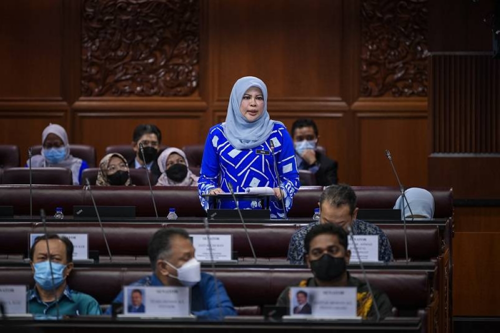 Rina pada sesi soal jawab sempena Persidangan Dewan Negara di Parlimen pada Khamis. Foto Bernama
