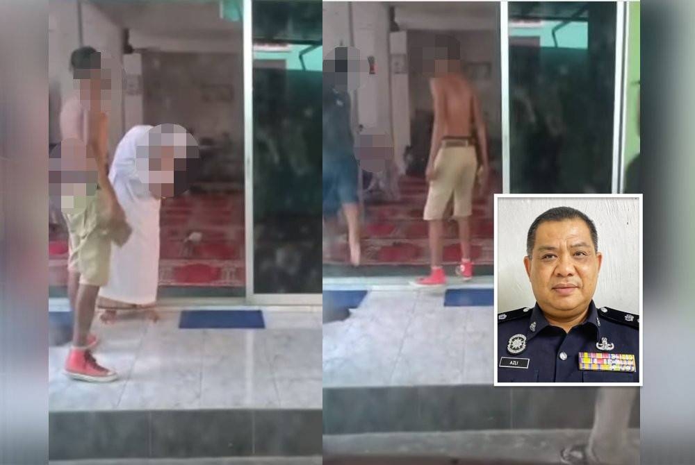 Klip video tular di media sosial memaparkan seorang lelaki memukul mangsa.(Gambar kecil: Superitendan Azli Mohd Noor)