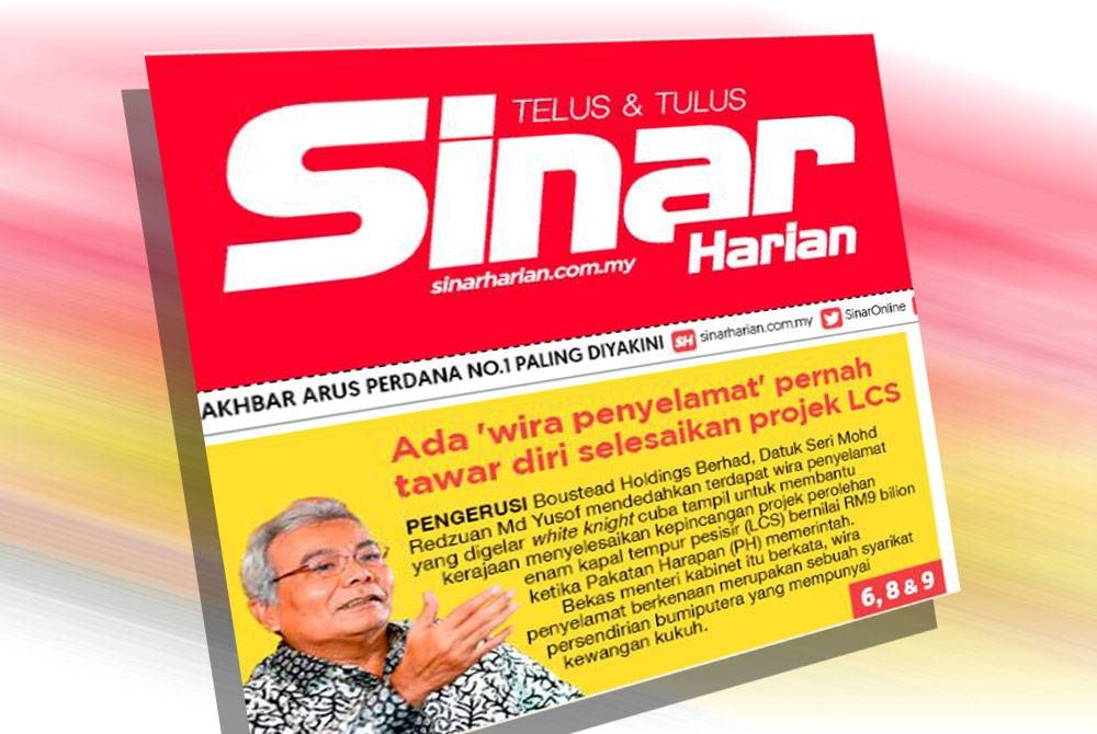 Laporan muka depan akhbar Sinar Harian pada Selasa.