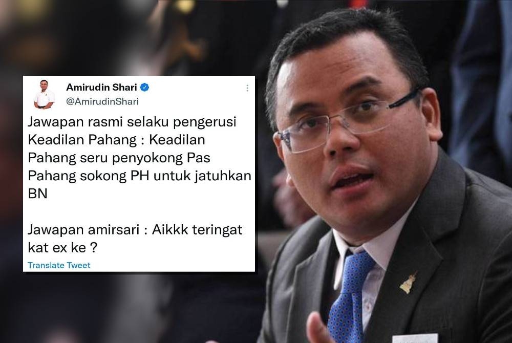 Tangkap layar ciapan AMirudin di Twitter beliau pada Selasa.