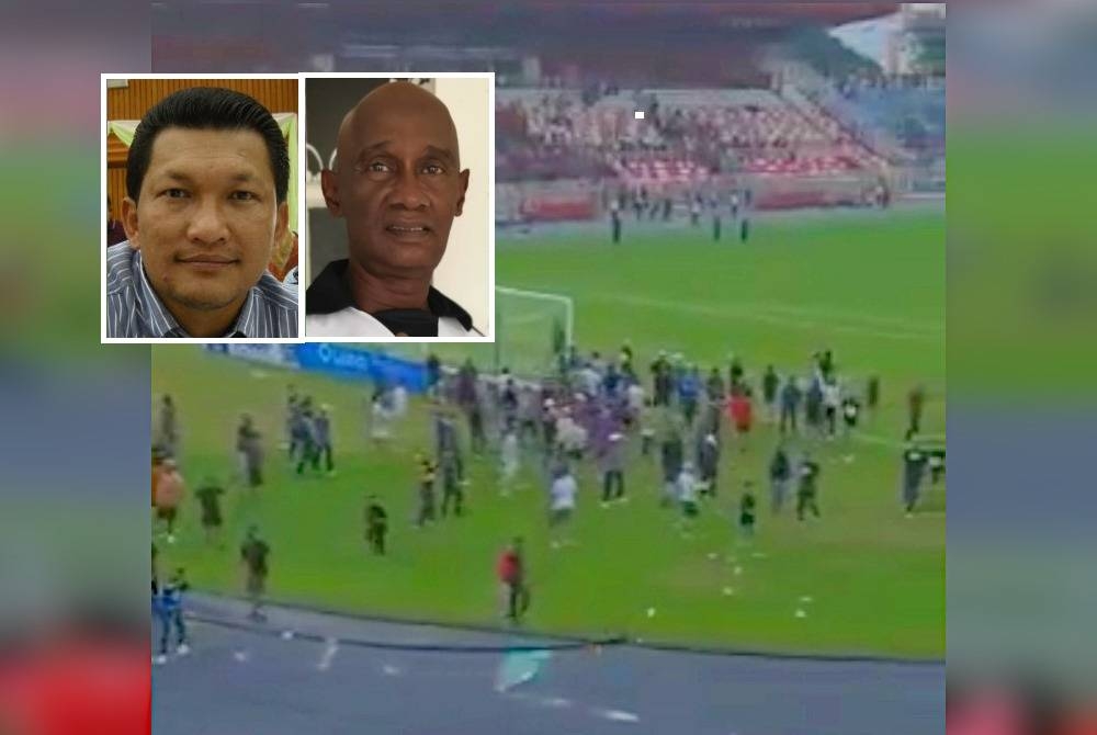 Tercetus pergaduhan penyokong semasa saingan Liga Premier menemukan Kelantan FC dan Perak FC di Stadium Sultan Muhammad IV, Kota Bharu Selasa lalu. Gambar kecil dari kiri: Azlan Johar, Azlan Johar