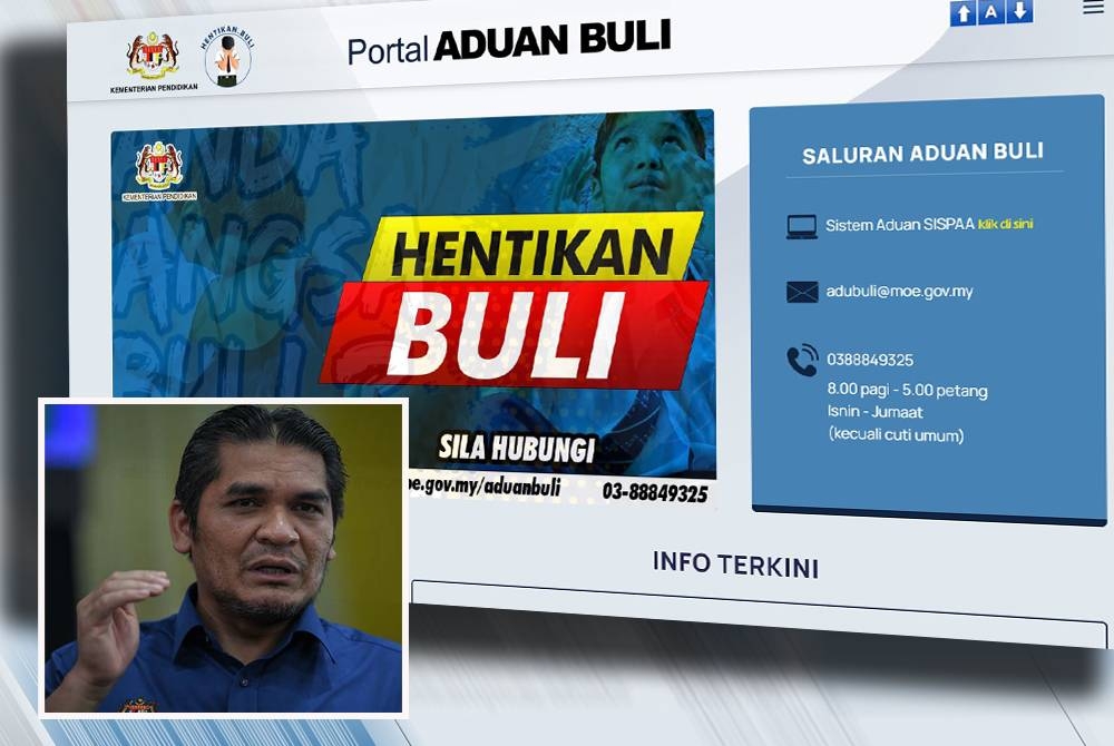 Tangkap layar Portal aduan buli yang dikendali oleh KPM.(Gambar dalam : Mohd Radzi) - Foto Bernama