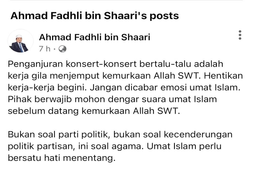 Hantaran Ahmad Fadhli menerusi Facebooknya, pada Jumaat.