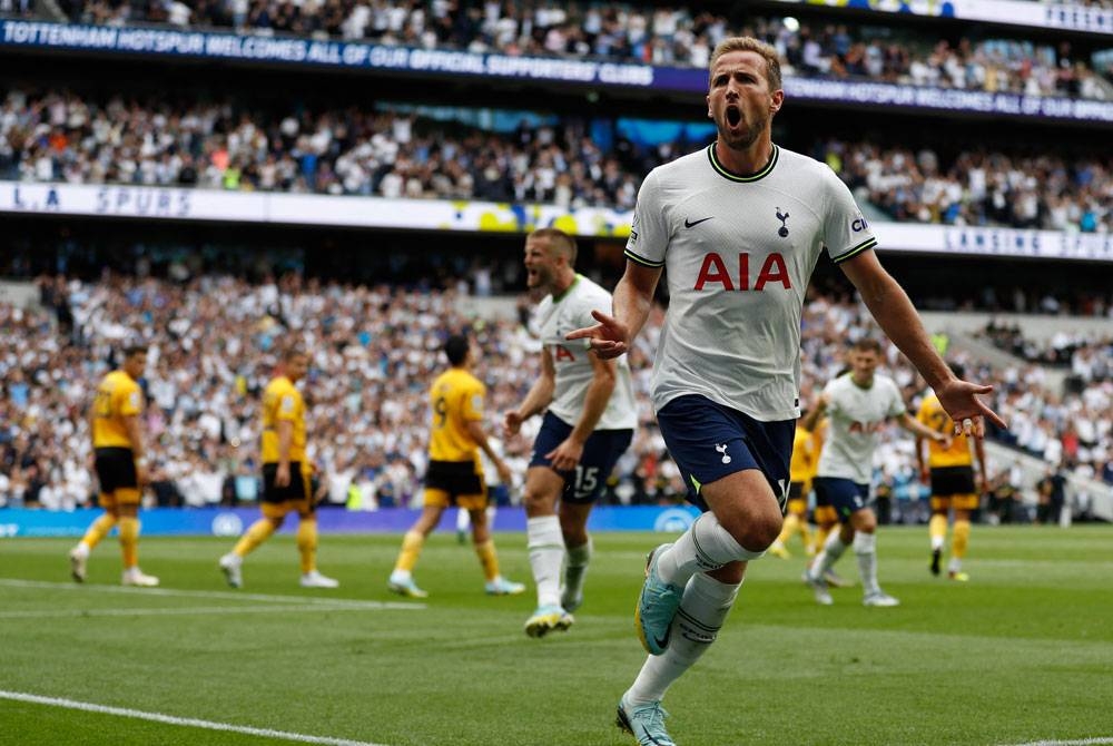 Kane meraikan jaringan semasa aksi Tottenham Hotspur menentang Wolverhampton di Stadium Tottenham Hotspur, London. - FOTO: AFP