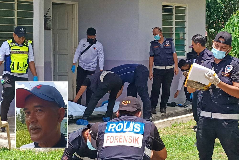 Anggota forensik menjalankan siasatan lanjut di lokasi kejadian pada Isnin. Gambar kecil: Barudin