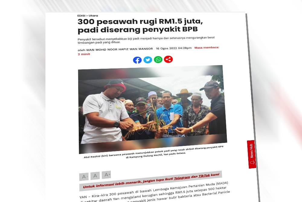 Laporan Sinar Harian pada 16 Ogos 2022.