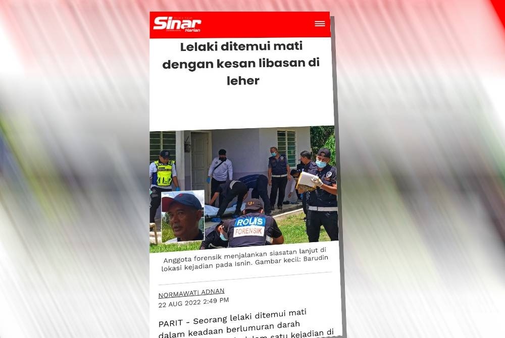 Laporan Sinar Harian pada Isnin mengenai seorang lelaki ditemui dalam keadaan berlumuran darah di sebuah rumah di Kampung Merua Batu 3, Jalan Haji Wahab dekat sini pada Isnin.