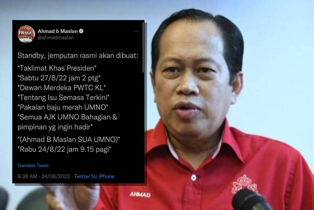 Tangkap layar di Twitter Ahmad Maslan.