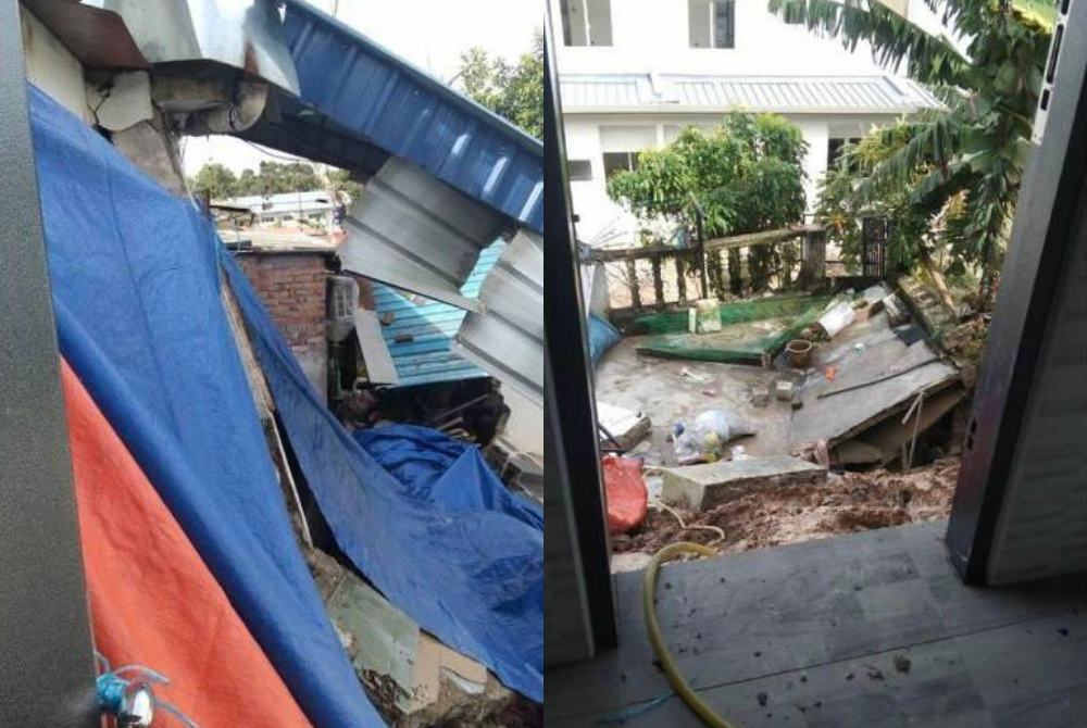 Keadaan tebing tanah runtuh di Rumah Rakyat Batang Benar, Nilai pada Isnin. - Foto Bernama