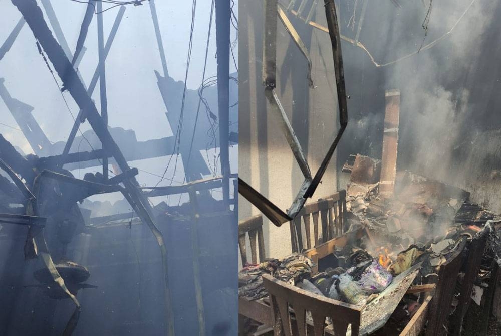 Keadaan rumah yang terlibat dalam kebakaran di Taman Kaya, Taiping. - Foto ihsan Bomba Perak