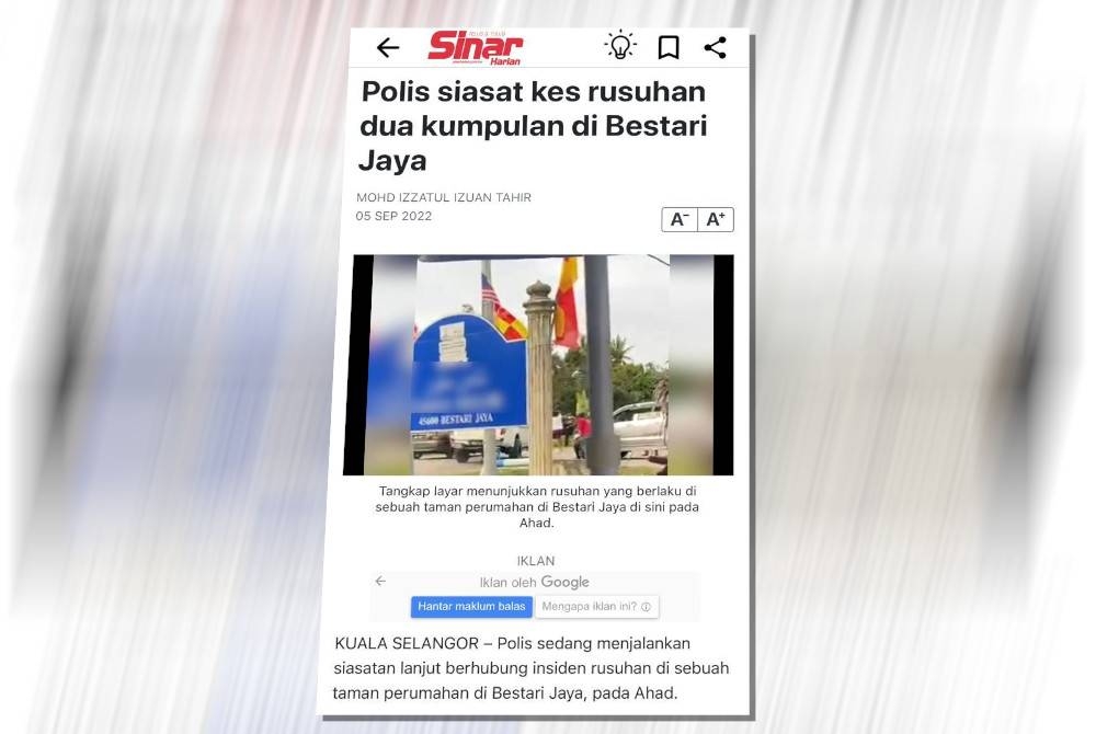 Laporan Sinar Harian pada Isnin.