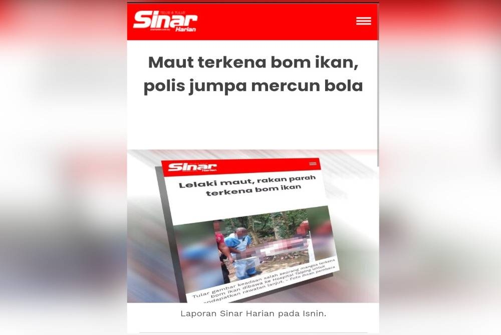 Tangkap layar laporan Sinar Harian, pada Isnin.