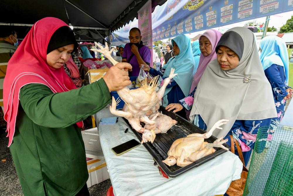 Orang ramai membeli barangan keperluan harian dengan harga di bawah pasaran pada program Jualan Murah 2022 #Keluarga Malaysia, DUN Pasir Pekan di Taybah Mart Paloh hari ini. - Foto Bernama