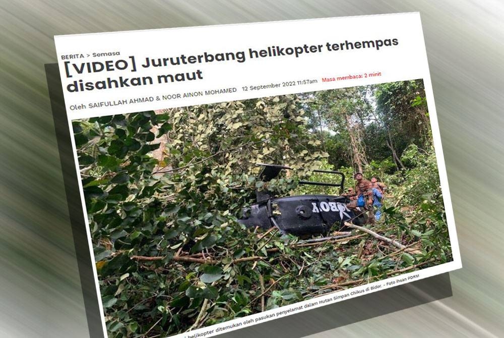 Juruterbang yang dilaporkan hilang selepas helikopter jenis Eurocopter EC120B kendaliannya terputus hubungan dengan Pusat Kawalan Trafik Udara Kuala Lumpur (KLATCC) pada Ahad disahkan maut.