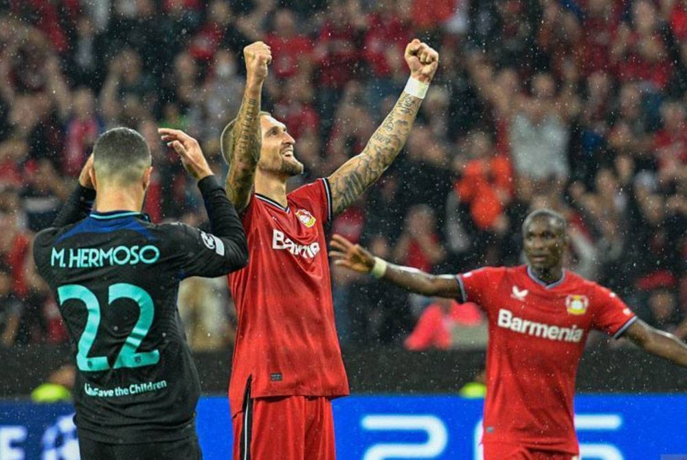 Andrich (tengah) meledak satu gol ketika membantu Leverkusen menewaskan Atletico 2-0 pada aksi Liga Juara-Juara pada Rabu. - Foto Agensi