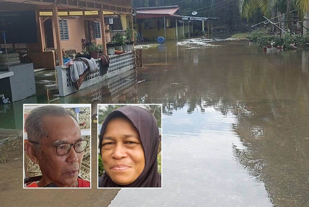 Keadaan rumah penduduk yang dilanda banjir. Gambar kecil: Md Ali dan Noraini.