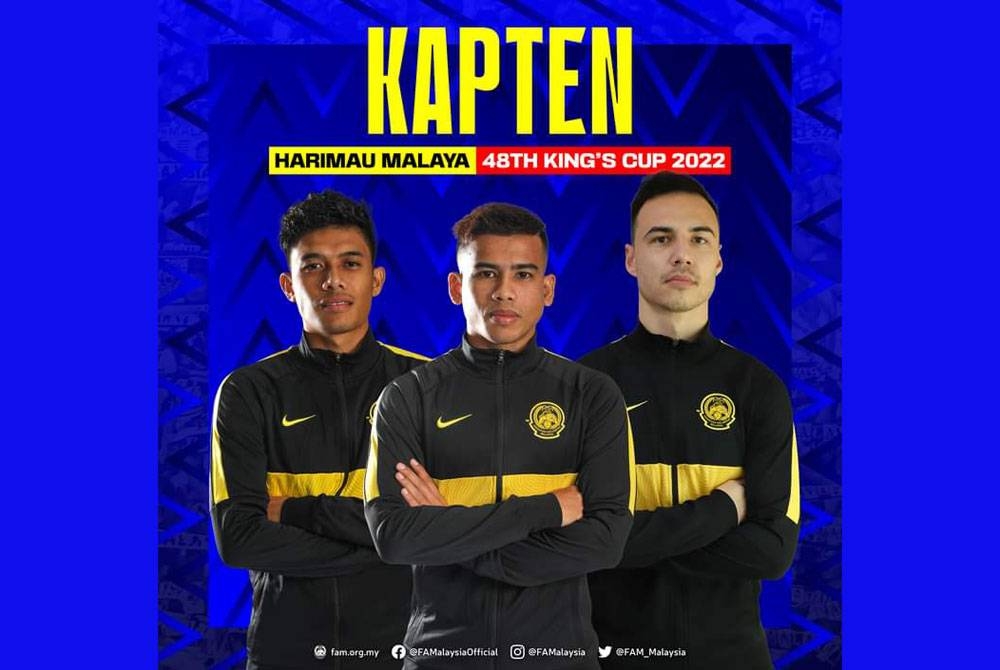 Safawi (tengah), Cools (kanan) dan Shafiq membentuk trio kapten skuad Harimau Malaya menghadapi Piala Raja Thailand edisi ke-48 di Ching Mai minggu depan. - Foto Facebook FAM