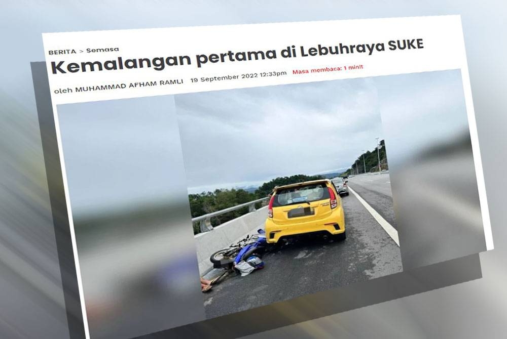 Lebuh raya itu merekodkan kemalangan pertamanya pada Ahad, melibatkan penunggang motosikal dan kereta yang pemandunya berhenti di lorong kecemasan untuk merakam gambar persekitaran yang indah.