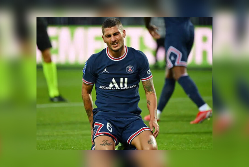 Verratti mengalami kecederaan ketika beraksi bersama PSG menentang Lyon baru-baru ini. - Foto Agensi