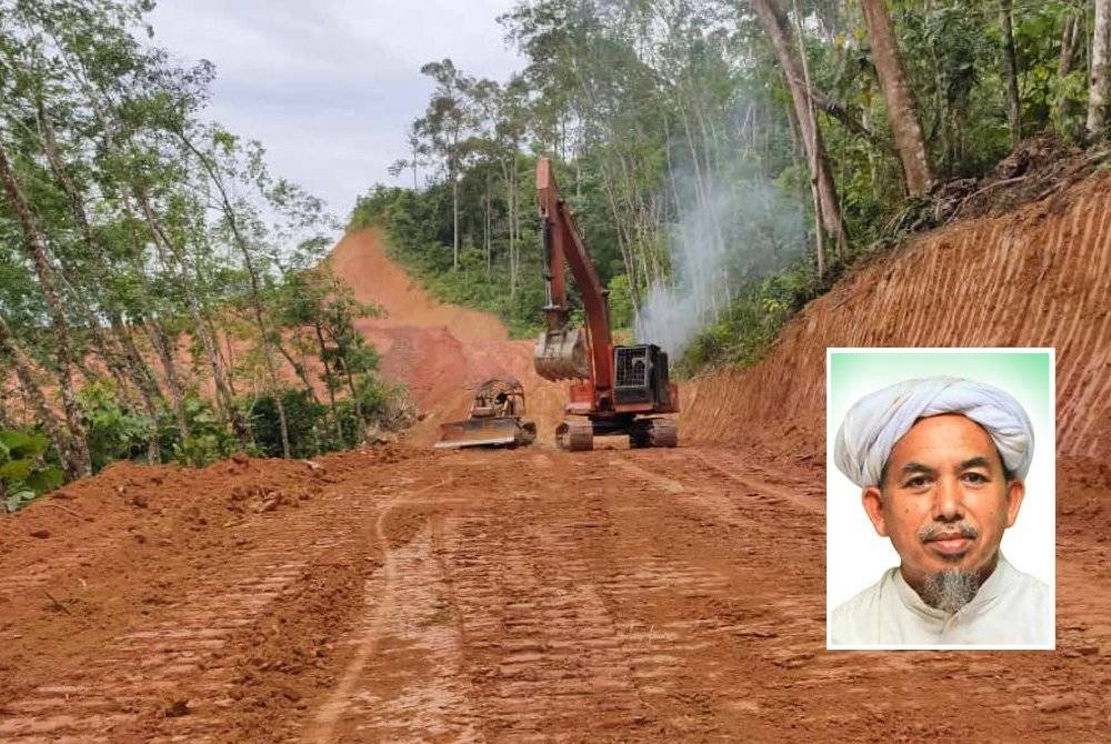 Pembinaan laluan masuk jalan ke Maahad Tahfiz Al-Quran Al-Faqeh. (Gambar kecil Pauzi) -Foto Ihsan Maahad Tahfiz Al-Quran Al-Faqeh