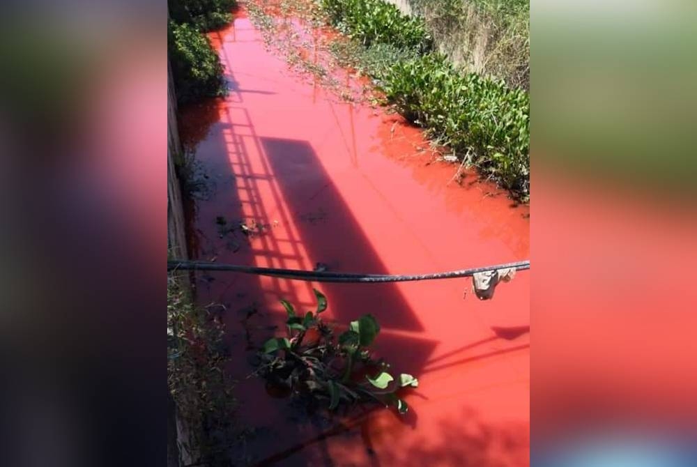 Air longkang bertukar warna jingga yang dikesan berlaku di Kampung Jawa berhampiran Sekolah Jenis Kebangsaan Tamil (SJKT) Batu Ampat Klang pada Khamis.