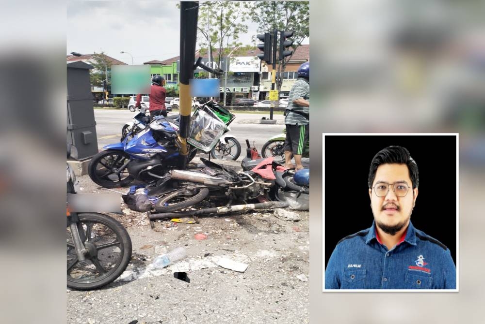 Kemalangan di sebuah persimpangan jalan Klang pada Jumaat yang mengorbankan pemandu p-hailing. (Gambar kecil: Zulhelmi) 