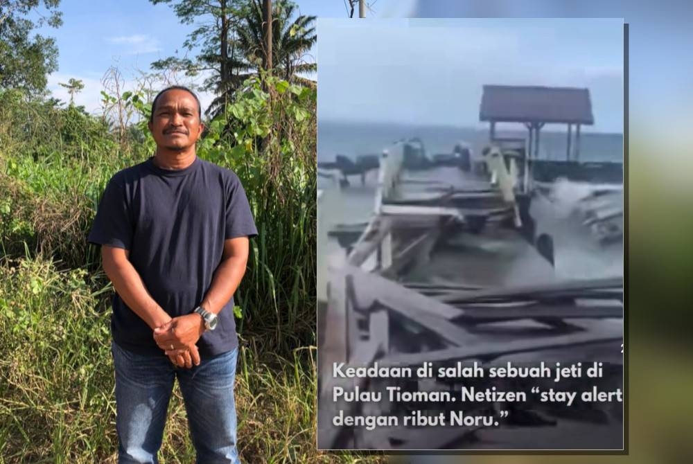 (Gambar kiri: Jimmy Ismail) Tangkap layar sebuah akaun Instagram milik portal berita hiburan tempatan memuat naik video berdurasi 13 saat di Instagram yang memamparkan kejadian ribut Noru yang berlaku di Pulau Tioman.