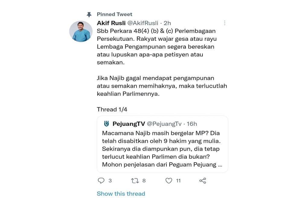 Ciapan Akif di Twitter pada Selasa.