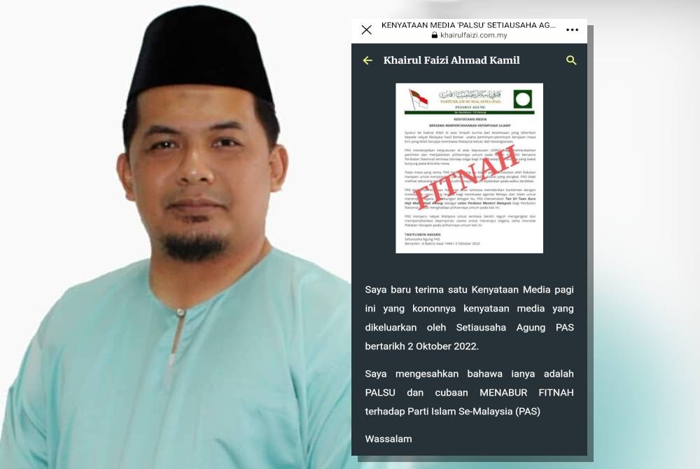 Tangkap layar kenyataan dimuat naik di blog peribadi Timbalan Pesuruhjaya Pas Johor, Khairul Faizi Ahmad Kamil