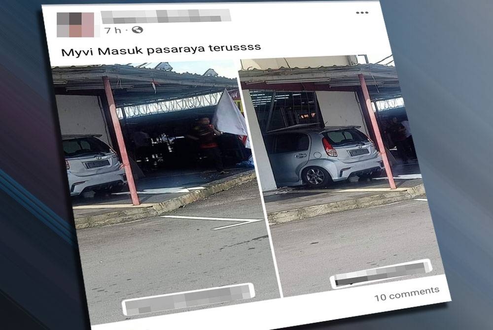 Kejadian sebuah kereta Perodua Myvi merempuh masuk sebuah pasar raya tular di media sosial.