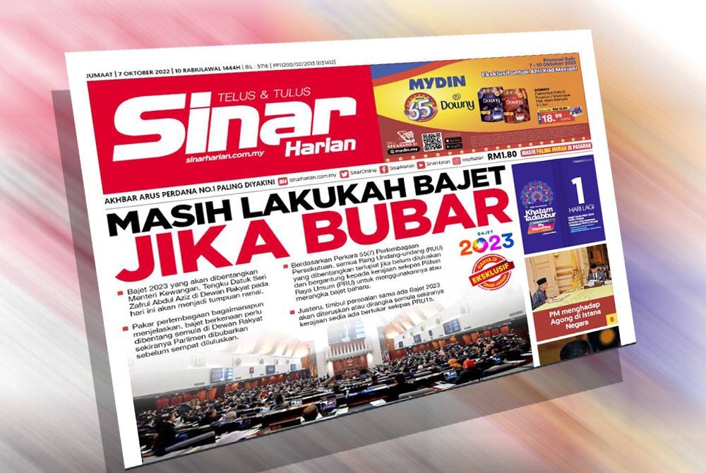 Laporan muka depan akhbar Sinar Harian pada Jumaat.