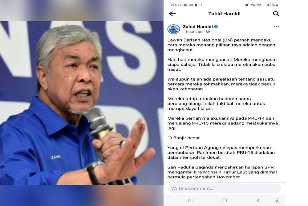 Kenyataan Ahmad Zahid pada Jumaat.