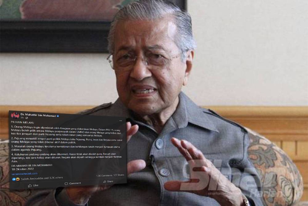 Dr Mahathir dan tangkap layar Facebook Dr Mahathir pada Selasa.