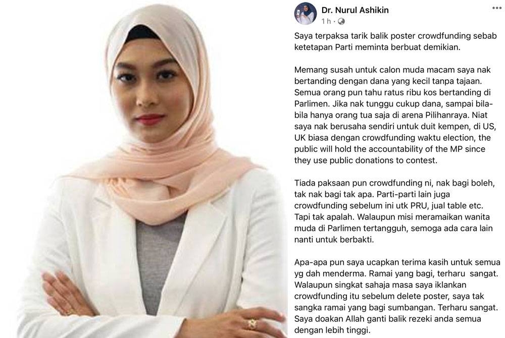 Hantaran Nurul Ashikin di Facebooknya pada Khamis.