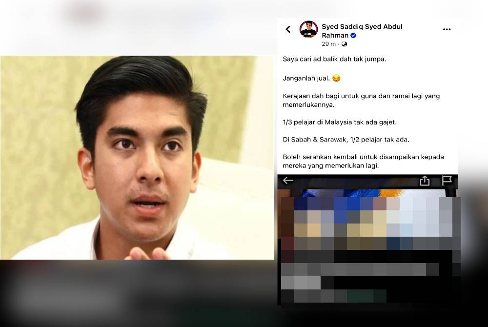 Hantaran Syed Saddiq di Facebooknya pada Isnin