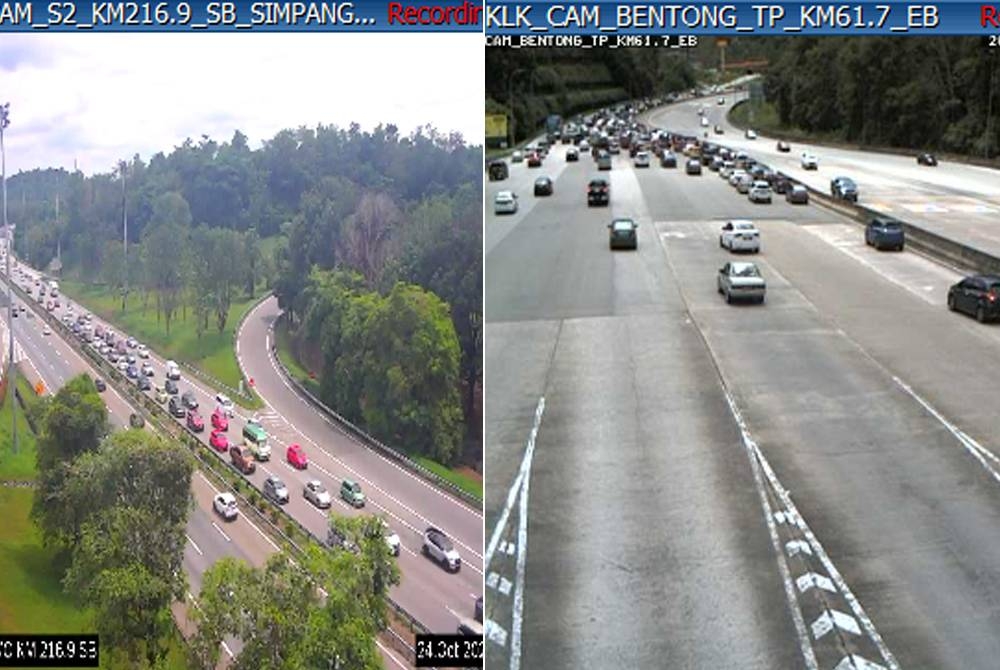 Keadaan trafik perlahan di beberapa lebuh raya utama negara mulai perlahan tengah hari ini. - Foto Twitter LLM.