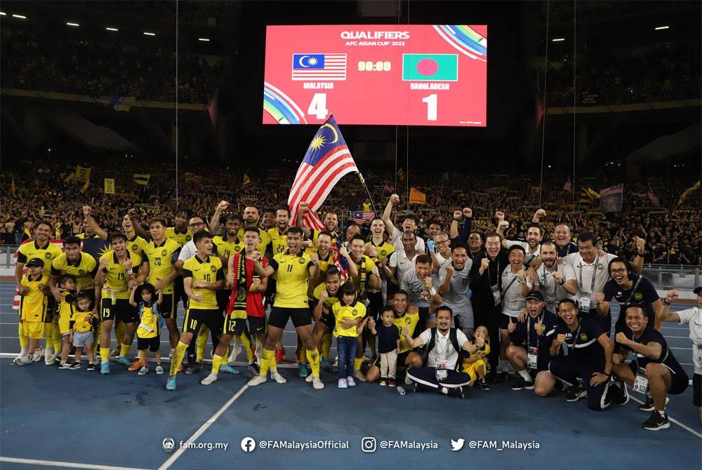 Harimau Malaya mengesahkan slot secara automatik ke pusingan akhir Piala Asia AFC 2023. - Foto FAM