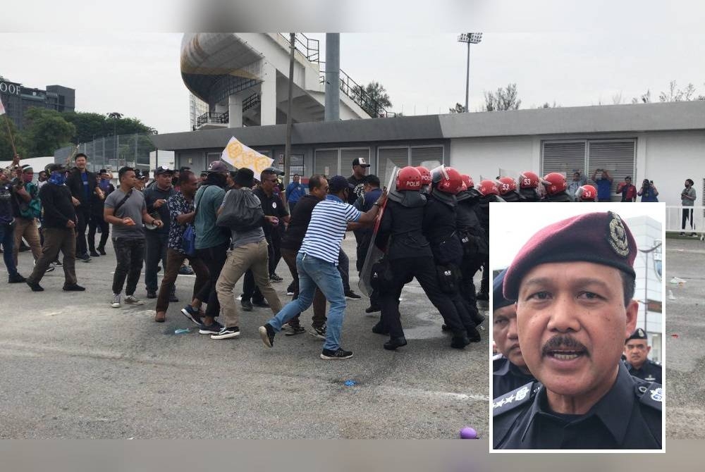 Simulasi Latihan Amal mempamerkan persediaan anggota LFS IPD Ipoh dalam menangani situasi rusuhan ketika penanaman calon. (Gambar kecil: Mohd Yusri)