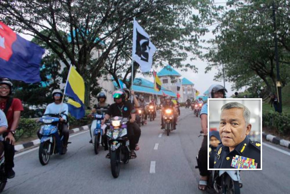 Peserta konvoi bermotosikal sempena PRU15 diingatkan supaya sentiasa memakai topi keledar dan mematuhi peraturan trafik. Gambar hiasan. (Gambar kecil: Khairul)