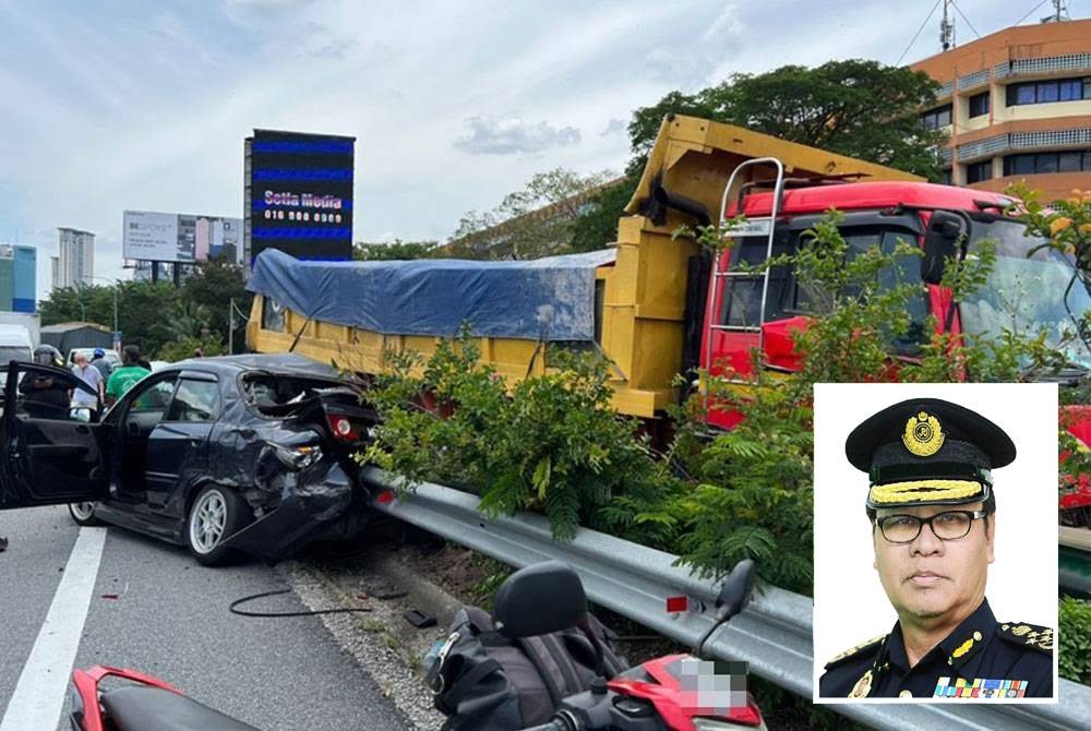 Sebanyak tiga buah kereta rosak teruk dalam kemalangan melibatkan sebuah lori pasir yang hilang kawalan di Lebuhraya Persekutuan baru-baru ini. Gambar kecil: Zailani