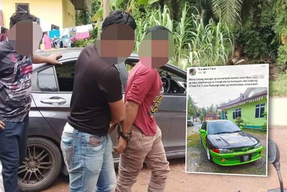 Polis menahan seorang lelaki disyaki terlibat dalam kes kecurian kereta di Jempol. Mangsa turut membuat hebahan mengenai kehilangan keretanya di media sosial. - Foto media sosial