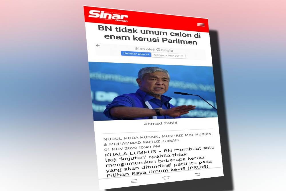 Laporan Sinar Harian pada Selasa.