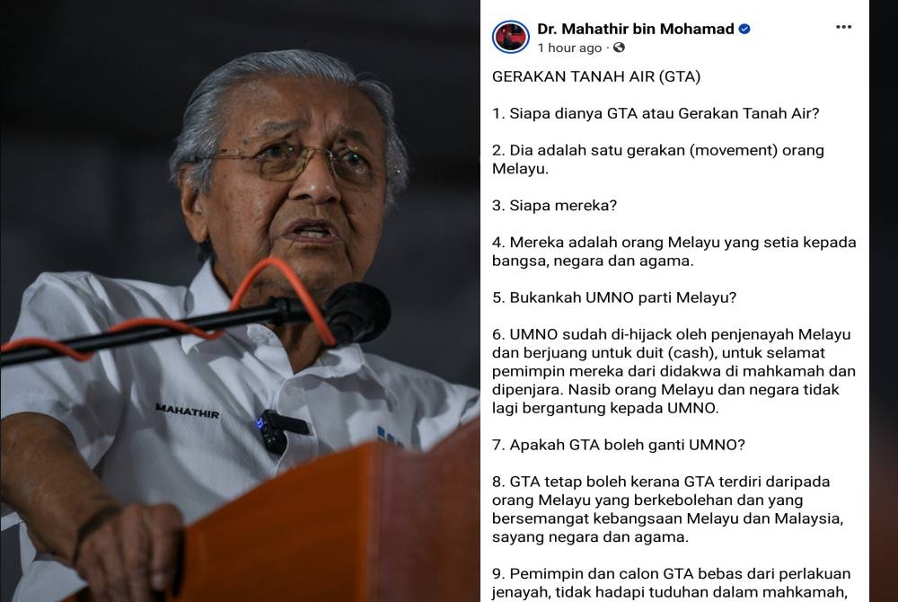 Tangkap layar kenyataan dimuat naik Tun M