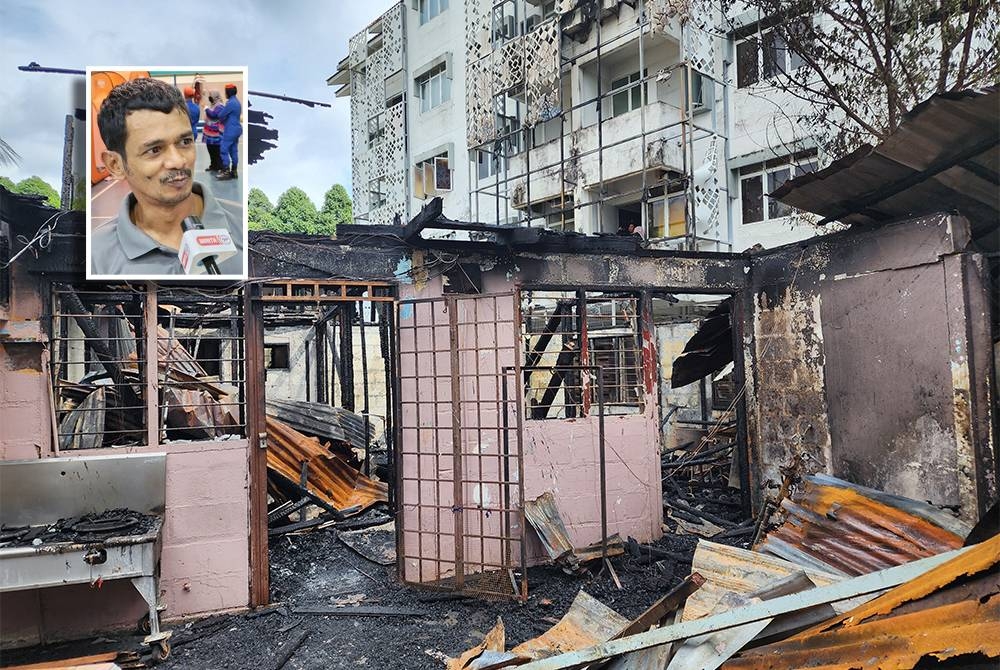 Keadaan lima rumah yang musnah dalam kejadian berkenaan. Gambar kecil: Nooriman