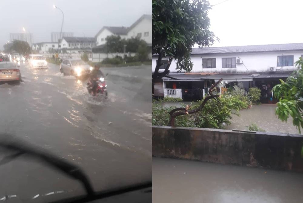 Beberapa kawasan di sekitar Shah Alam dinaiki air akibat longkang tersumbat selepas hujan lebat pada petang Selasa. Foto: JBPM Selangor