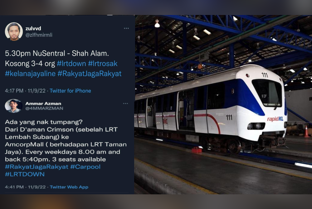 LRT Kelana Jaya. Antara komen pengguna Twitter pada Rabu