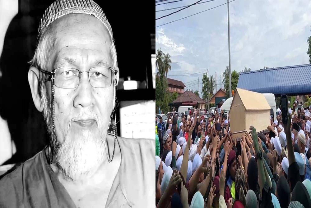 (Gambar kiri) Allahyarham Abdul Hamid - Foto netizen .Orang ramai membantu mengangkat keranda jenazah Allahyarham Paksu Mid menuju ke Tanah Perkuburan Islam Masjid An-Najjah Ayer Hitam pada Sabtu.