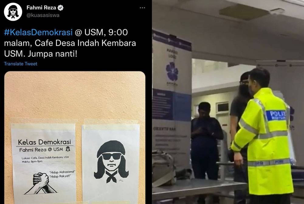 Tangkap layar akaun Twitter Mohd Fahmi mengenai programnya yang dijadualkan berlangsung di salah sebuah kafe di USM.