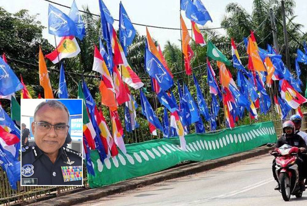 Laporan polis berhubung kehilangan bendera kempen sebuah parti politik di Nenasi, Pekan disyaki dicuri antara tiga kertas siasatan dibuka di negeri ini, pada Sabtu. - Gambar hiasan (Gambar kecil: Ramli)