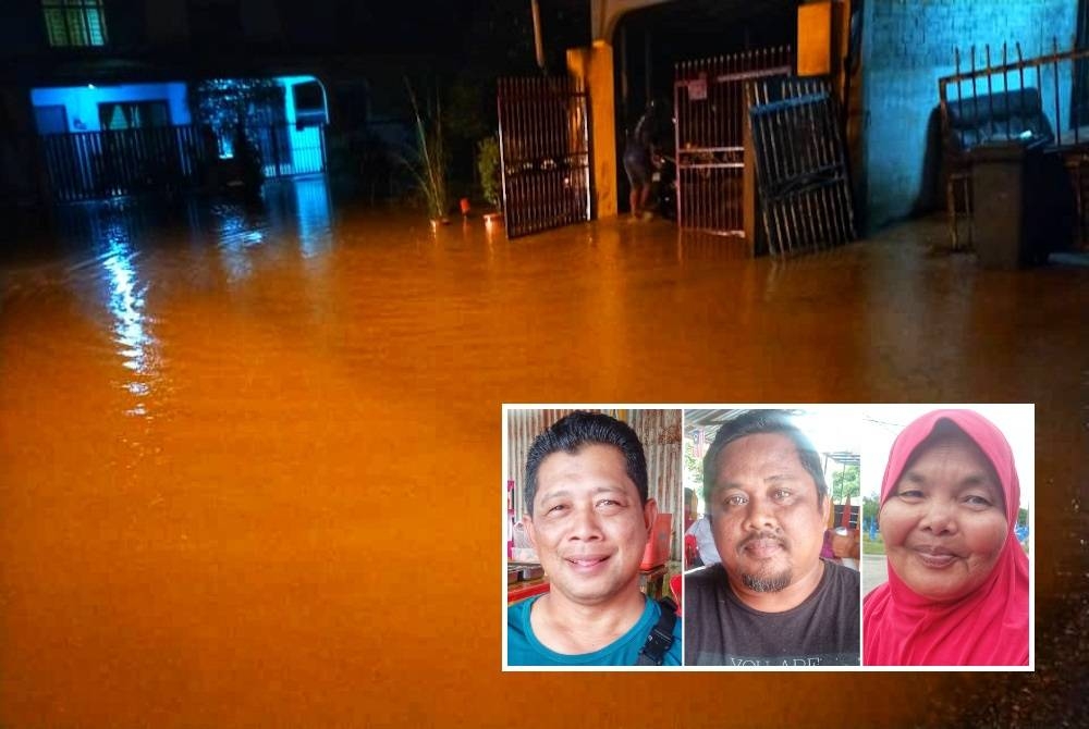 Banjir kilat melanda taman itu pada 6 November lalu menyebabkan 81 buah rumah terjejas. (Gambar kecil: Mohd Zainal, Supian, Zahrah)